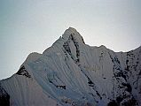 406 Gandharva Chuli, Gabelhorn From Annapurna Sanctuary Base Camp Gandharva Chuli (Gabelhorn, 6248m) is north of Machapuchare on the eastern ridge of the Annapurna Sanctuary, seen from Annapurna Sanctuary Base Camp